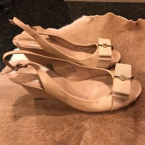 Audrey Brooke Tan Wedge Heels w/Bow Fiona